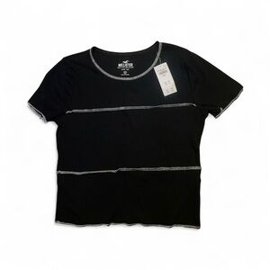 Hollister Black Short Sleeve Tee with White Stitching
